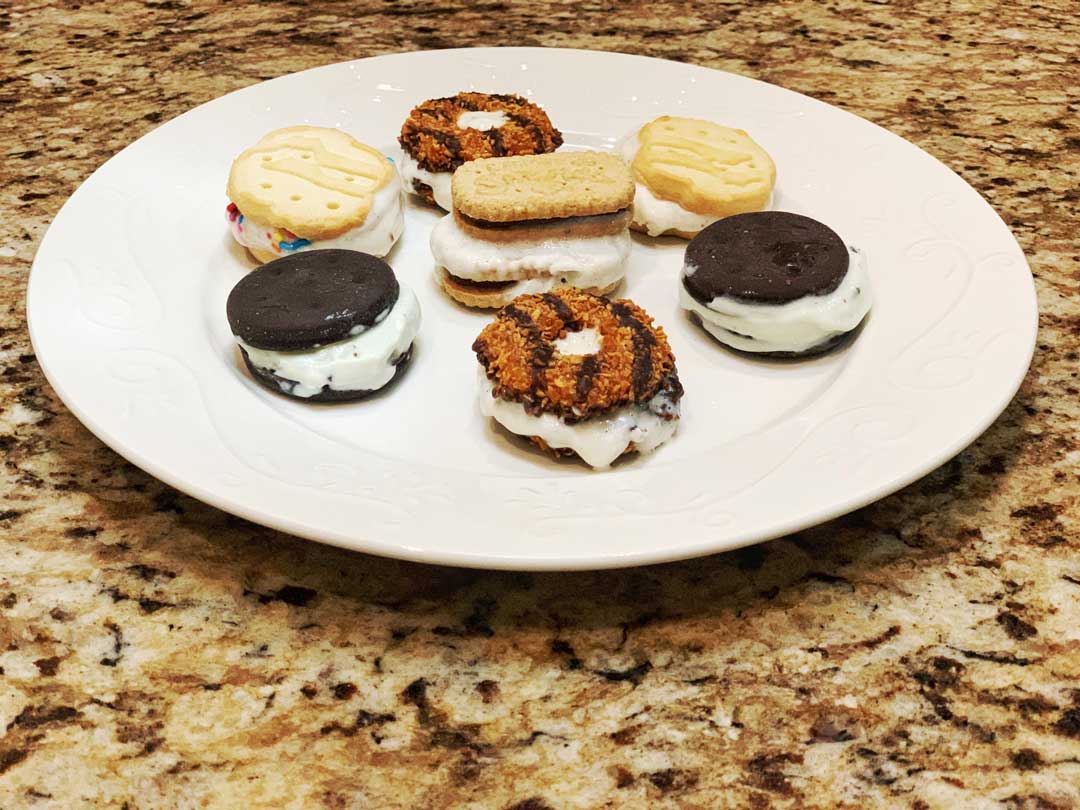 Plate with assorted Girl Scout Cookie ice cream sandwiches